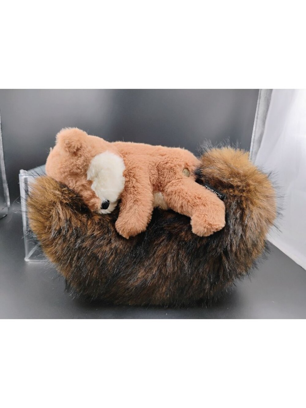 FAO Schwarz Big Tails Plush Bear With Faux Fur Tail 14"
